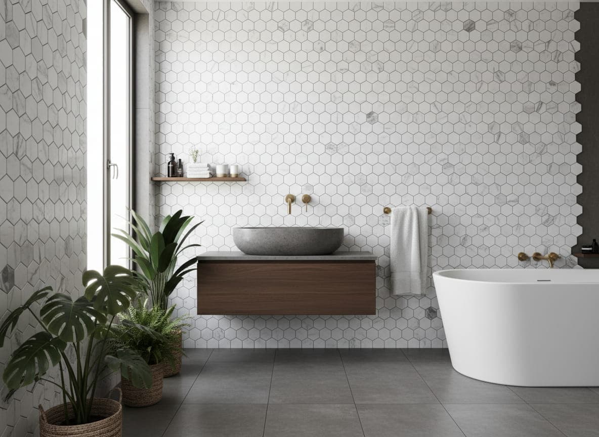 Carrara White Marble Hexagon Mosaic Tile – 2 inch Honed