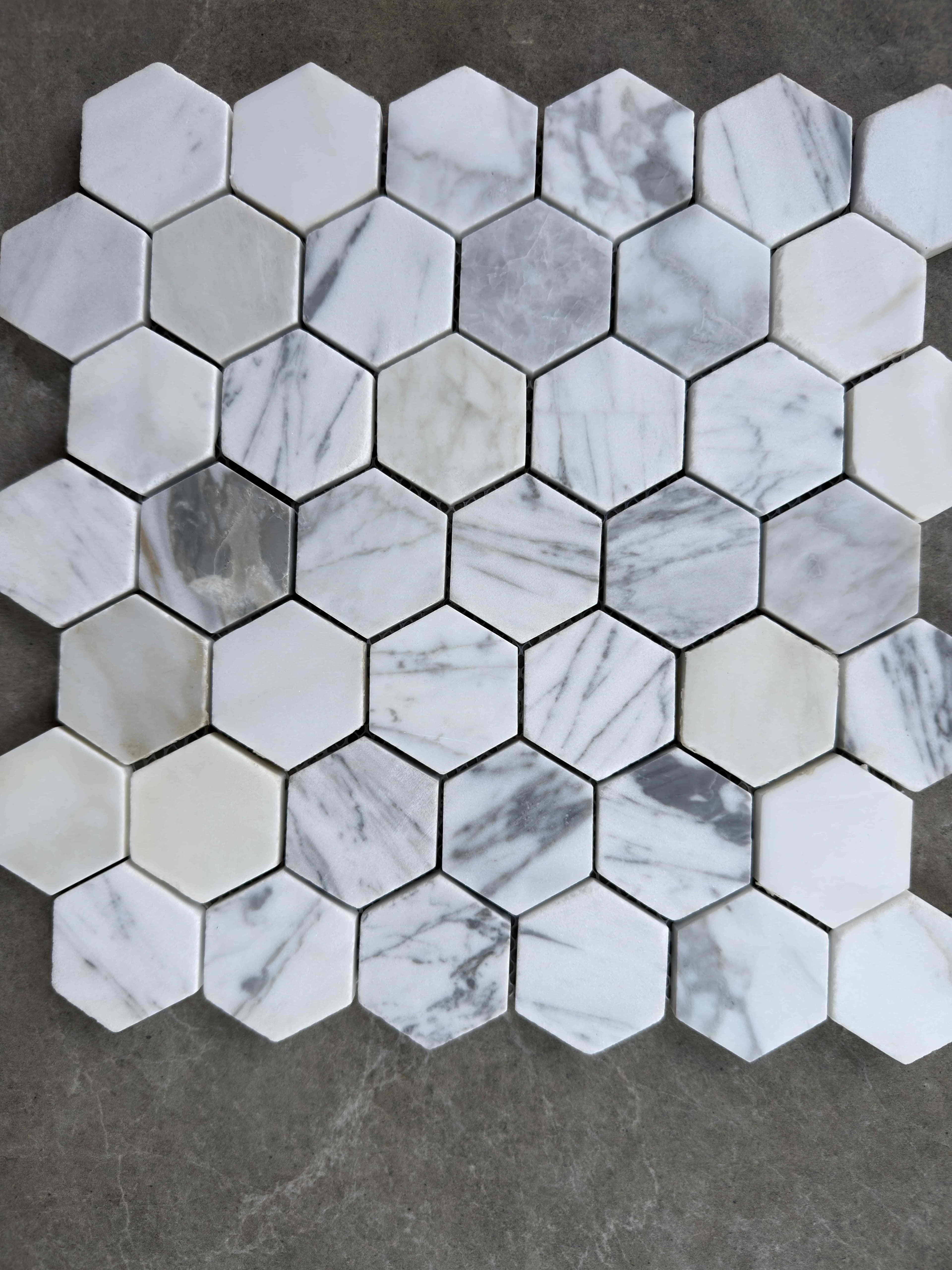 Carrara White Marble Hexagon Mosaic Tile – 2 inch Honed