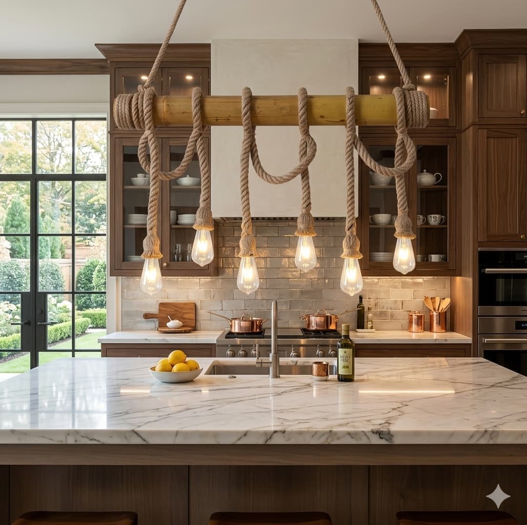 Orion Cellar Rustic Wooden Beam Rope Pendant