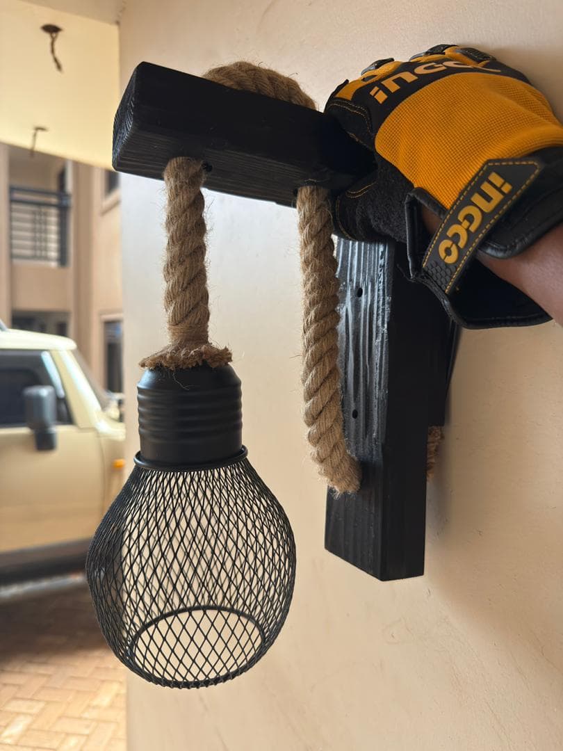 Rustic Iron & Hemp Rope Wall Sconce view 2